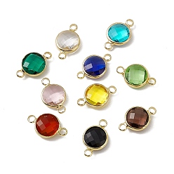 Mixed Color Transparent K9 Glass Connector Charms, with Light Gold Plated Brass Findings, Faceted, Flat Round Links, Mixed Color, 17.5x10.5x4.5mm, Hole: 2mm