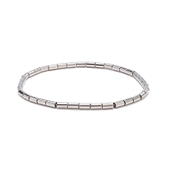 Platine Bracelet extensible en perles de verre colonne pour femme, platine, diamètre intérieur: 2-3/8 pouce (5.9 cm)