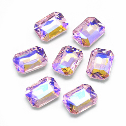 Perlas de Color Rosa Señaló hacia cabujones de diamantes de imitación de cristal, espalda plateada, facetados, color de ab chapado, octágono rectángulo, rosa perla, 14x10x4.5 mm