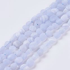 Blue Lace Agate Natural Blue Lace Agate Beads Strands, Frosted, Nuggets, 6~10x5~8x3~7mm, Hole: 1mm, about 53pcs/strand, 14.9 inch