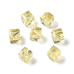 Kaki Clair Verre imitation perles de cristal autrichien, facette, carrée, kaki clair, 7x7x7mm, Trou: 1mm