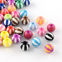 Mixed Color Strip Opaque Acrylic Beads, Round, Mixed Color, 19~20x18mm, Hole: 3mm, about 116pcs/500g