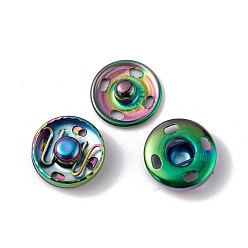 Rainbow Color Chapado iónico (ip) 202 botones a presión de acero inoxidable, botones de prendas de vestir, accesorios de costura, color del arco iris, 12x4.5 mm