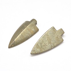 Pyrite Flèches pendentifs de pyrite naturelles, 51~53x22~24x8~9mm, Trou: 1mm