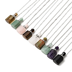 Mixed Stone Openable Natural & Synthetic Mixed Stone Perfume Bottle Pendant Necklaces for Women, 304 Stainless Steel Cable Chain Necklaces, Stainless Steel Color, 18.74 inch(47.6cm)