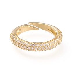 Clear Adjustable Brass Micro Pave Cubic Zirconia Cuff Rings, Open Rings, Long-Lasting Plated, Golden, Clear, Size 5, 16mm