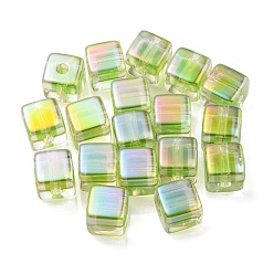 Lawn Green UV Plating Transparent Acrylic European Beads, Large Hole Beads, Cube, Lawn Green, 13.5x13.5x13.5mm, Hole: 4mm