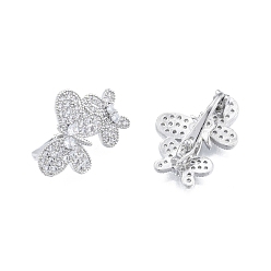 Real Platinum Plated Brass Pave Clear Cubic Zirconia Twister Clasps, Butterfly, Real Platinum Plated, 23x17.5x10mm, Hole: 1.2mm