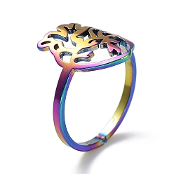 Rainbow Color Ion Plating(IP) 304 Stainless Steel Adjustable Rings, Realistic Hollow Heart Ring for Women, Rainbow Color, 1.5mm, Inner Diameter: 16.6mm
