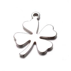 Stainless Steel Color 201 Stainless Steel Charms, Clover, Stainless Steel Color, 13x9.5x0.7mm, Hole: 1mm