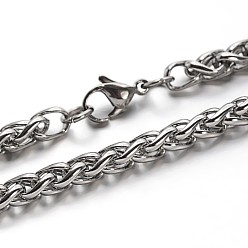 Stainless Steel Color 304 Stainless Steel Wheat Chains Bracelets, with Lobster Clasps, Stainless Steel Color, 8-1/4 inch(210mm), 5mm