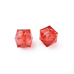 Rouge Perles acryliques transparentes, facette, cube, rouge, 10x11x11mm, Trou: 2mm, environ670 pcs / 500 g