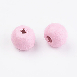 Pink Природных шарики древесины, окрашенные, круглые, розовые, 8x7 мм, Отверстие : 2~3 мм , около 2770 шт / 500 г