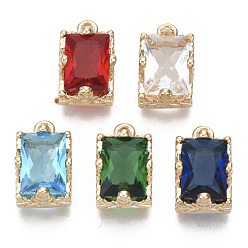 Mixed Color Glass Rhinestone Pendants, with Light Gold Plated Brass Claw Open Back Settings, Rectangle, Faceted, Mixed Color, 10x6x5mm, Hole: 1mm