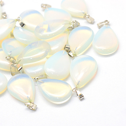 Opalite Pendentifs en opalite en forme de larme, avec les accessoires en laiton de tonalité de platine, 25~29x16~17x5~6mm, Trou: 2x7mm