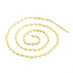 Yellow 1 Strand Handmade Resin Stripe Pattern Round Beads Link Chains, with Golden 304 Stainless Steel Eye Pins, for Bracelet Necklace Making, Yellow, 5.5mm, about 3.28Feet/strand(1m/strand)