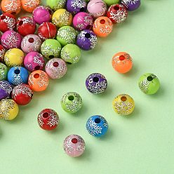 Couleur Mélangete Perles acryliques plaquées, métal enlacée, ronde, pour Pâques, couleur mixte, 8mm, Trou: 2mm