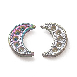 Rainbow Color Ion Plating(IP) 304 Stainless Steel Stud Earring Findings, Earring Settings for Rhinestone, Crescent Moon, Rainbow Color, 10x7.5mm, Pin: 0.7mm, Fit for Rhinestone: 1.2mm