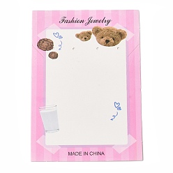 Pearl Pink Rectangle Paper Earring Display Cards, Bear Print Jewelry Display Card for Earring Necklace Storage, Pearl Pink, 12.3x8.6x0.05cm, Hole: 2mm