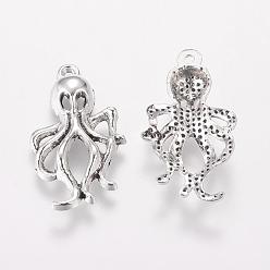 Antique Silver Tibetan Style Alloy Octopus Pendants, Cadmium Free & Lead Free, Antique Silver, 30.5x17x4.5mm, Hole: 2mm