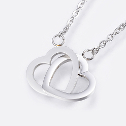 Stainless Steel Color 304 Stainless Steel Pendant Necklaces, Heart to Heart, with Lobster Clasps, Stainless Steel Color, 16.93 inch(43cm)