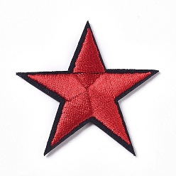 Roja Tela de bordado computarizada para planchar / coser parches, accesorios de vestuario, apliques, estrella, rojo, 43.5x43.5x2 mm