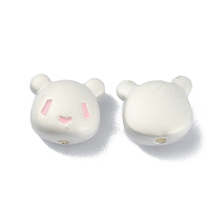 Pink Alloy Enamel Beads, Matte Silver Color, Bear, Pink, 9x10x4.5mm, Hole: 1.4mm