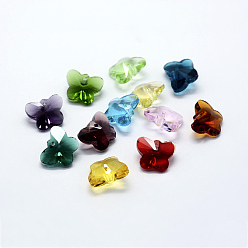 Mixed Color Transparent Glass Pendants, Faceted, Butterfly Charms, Mixed Color, 12x15x8mm, Hole: 1.5mm