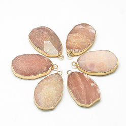 Dark Salmon Natural Gemstone Pendants, with Iron Findings, Faceted, teardrop, Golden, Dark Salmon, 40~44x24~25x7~12mm, Hole: 2mm