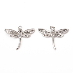Platinum Brass Micro Pave Cubic Zirconia Pendants, with Jump Ring, Dragonfly Charm, Platinum, 23x30x3mm, Hole: 3mm