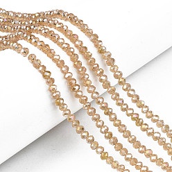 Verge D'or Perles en verre electroplate, de couleur plaquée ab , facette, rondelle, verge d'or, 4x3mm, Trou: 0.4mm, Environ 123~127 pcs/chapelet, 16.5~16.9 pouce (42~43 cm)