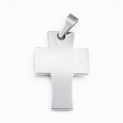 Stainless Steel Color 304 Stainless Steel Pendants, Cross, Stainless Steel Color, 27x18x2mm, Hole: 6.5x4mm