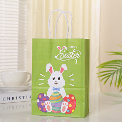 Lime Green Rabbit with Easter Egg Pattern Paper Bags, Gift Bags, Shopping Bags, with Handles, for Easter, Lime Green, 15x8x21cm