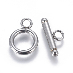 Stainless Steel Color 304 Stainless Steel Toggle Clasps, Ring, Stainless Steel Color, 16.5x12x2mm, Hole: 3mm, Inner Diameter: 8mm, Bar: 18x7.5x3mm, Hole: 3mm