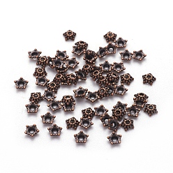 Red Copper Tibetan Style Alloy Bead Caps, Lead Free & Cadmium Free, Flower, Red Copper, 5.5x2mm, Hole: 1mm