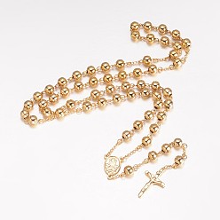 Doré  201 colliers en acier inoxydable, colliers de perles de chapelet, or, 25.2 pouce (64 cm)