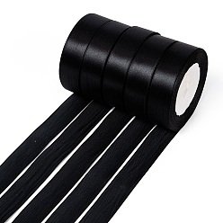 Noir Ruban de satin à face unique, Ruban polyester, noir, 1 pouce (25 mm) de large, 25yards / roll (22.86m / roll), 5 rouleaux / groupe, 125yards / groupe (114.3m / groupe)