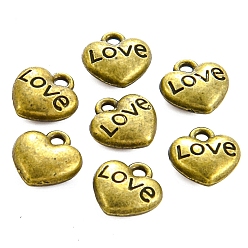 Bronze Antique Thème de la Saint-Valentin, Breloque en alliage de style tibétain, coeur avec l'amour des mots, bronze antique, 8x8x3mm, Trou: 1mm