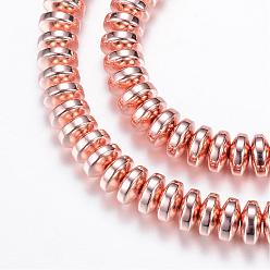 Rose Gold Plated Electroplate Non-magnetic Synthetic Hematite Bead Strands, Rondelle, Rose Gold Plated, 8x3mm, Hole: 1mm, about 88pcs/strand, 15.7 inch