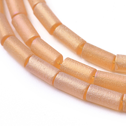 Moccasin Electroplated Frosted Glass Bead Strands, Column, Moccasin, 5x2.5mm, Hole: 0.7mm, about 99pcs/strand, 19.6 inch(50cm)