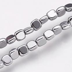 Platinum Plated Electroplate Non-magnetic Synthetic Hematite Beads Strands, Long-Lasting Plated, Square, Platinum Plated, 4x4x2mm, Hole: 0.7mm, about 101pcs/strand, 15.34 inch(39cm)