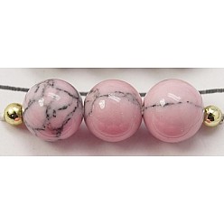 Pink Perles synthétiques turquoise brins, teint, ronde, rose, 12mm, Trou: 1mm, Environ 33 pcs/chapelet, 15.7 pouce