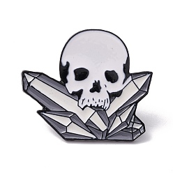Gray Skull Enamel Pin, Halloween Alloy Brooch for Backpack Clothes, Electrophoresis Black, Gray, 32x37.5x1mm