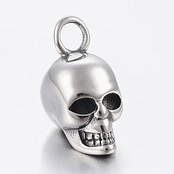 Antique Silver 304 Stainless Steel Pendants, Skull, Antique Silver, 20x9x13mm, Hole: 3.5mm