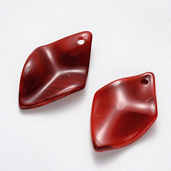 Rouge Pendentifs acryliques, style de pierres fines imitation, feuille, rouge, 29x18.5x4.5mm, trou: 1.8 mm, environ 585 pcs / 500 g