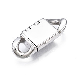Stainless Steel Color 304 Stainless Steel Fold Over Clasps, Stainless Steel Color, 26x10.5x5mm, Hole: 4x4mm