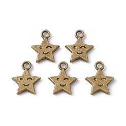 Antique Bronze Alloy Charms, Star with Smiling Face Charm, Antique Bronze, 14x12x2.5mm, Hole: 1.8mm