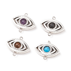 Mixed Stone Tibetan Style Alloy Links Connector, with Natural Stone, Eye, 18x21x4.5mm, Hole: 1.5~2mm
