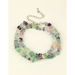 Fluorite Natural Fluorite Multi-strand Bracelets, with Brass Lobster Claw Clasps, Platinum Metal Color, Colorful, 410mm
