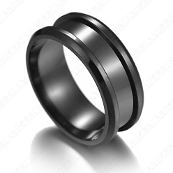 Gunmetal 201 Stainless Steel Grooved Finger Ring Settings, Ring Core Blank, for Inlay Ring Jewelry Making, Gunmetal, Size 7, 8mm, Inner Diameter: 17mm